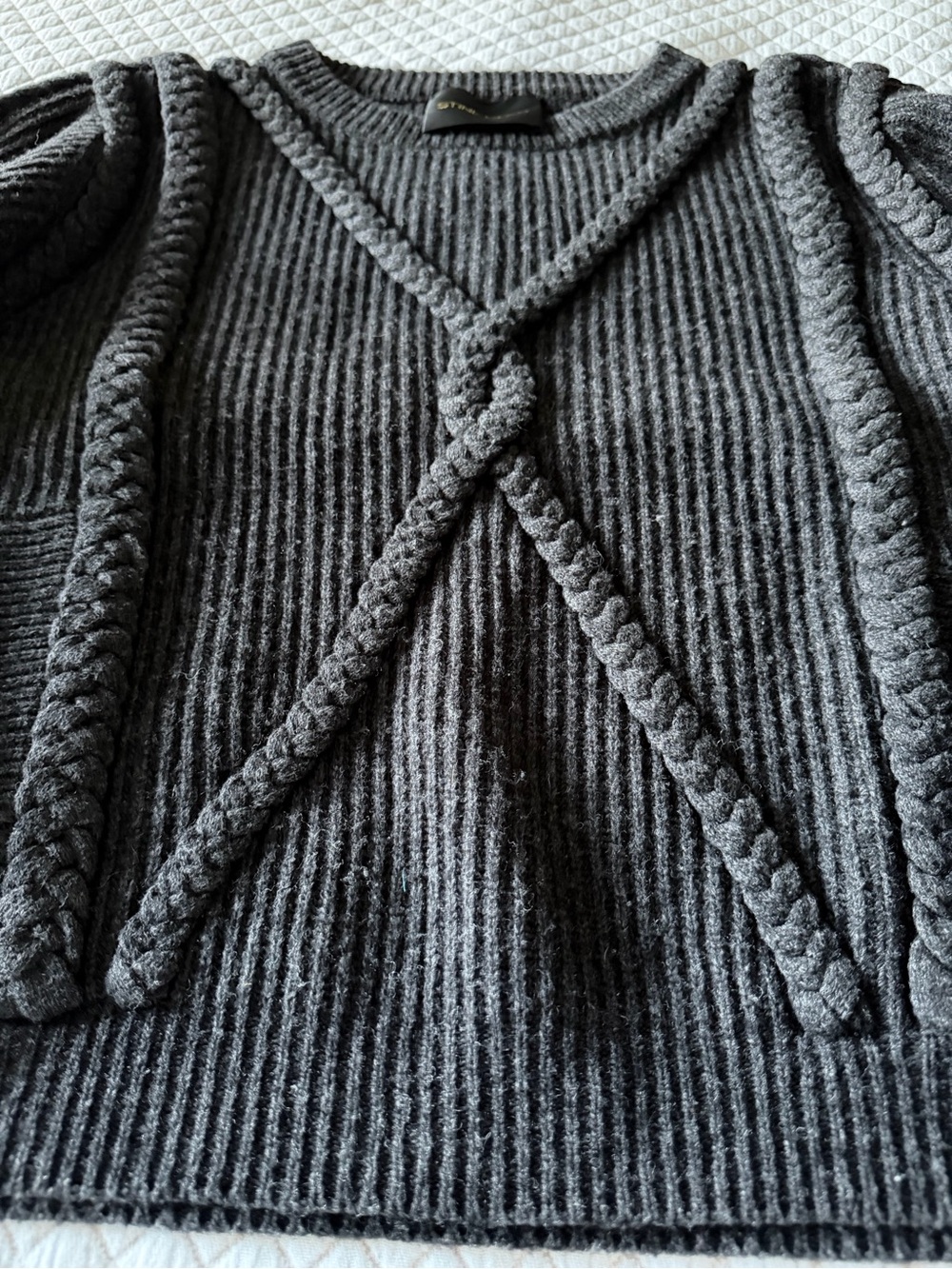 Stine Goya Dark Grey Braided Detail Heavy Knit Sweater - Picture 3 of 9
